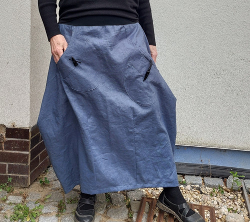 Lněná sukně dlouhá rohatá modrá