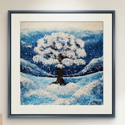 Zimní ticho– Originální 3D malba 40x40 cm.