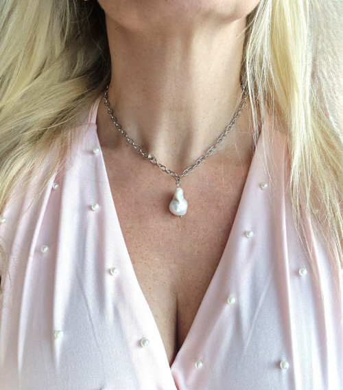 Velká barokní perla*duhová*chocker*ocel
