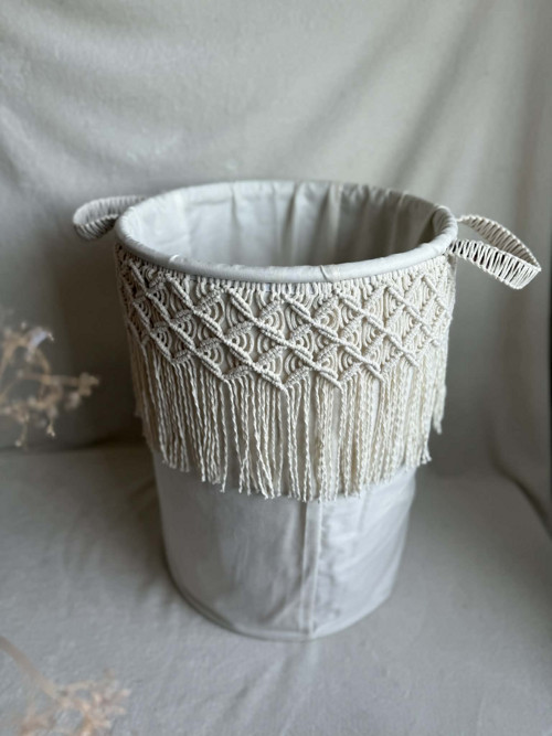 Úložný koš macramé – režný SKLADEM