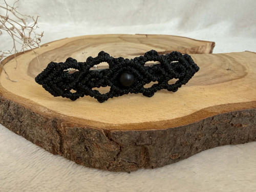 Spona do vlasů, macramé černá