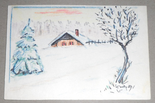 Vánoční POHLEDNICE, ruční malba, 1987