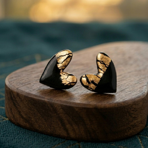 Puzetové naušnice Sparkling Hearts Gold P005