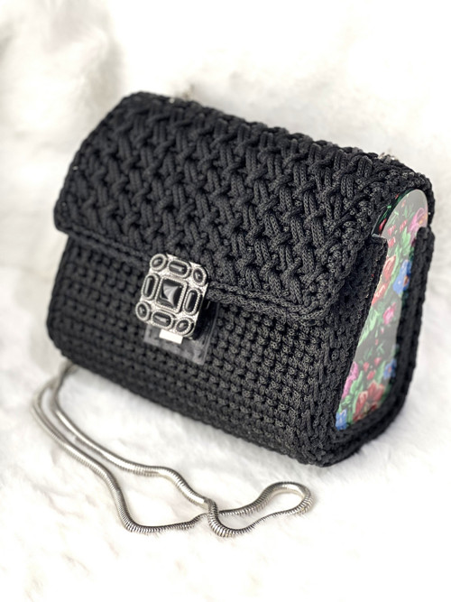 Háčkovaná kabelka/ Crossbody 'BELLA' /černá
