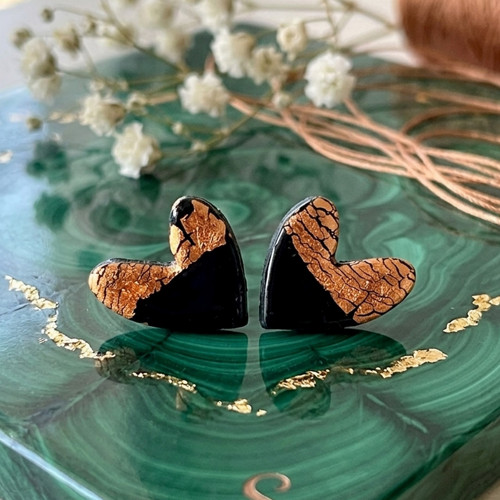 Puzetové naušnice Sparkling Hearts Copper P005