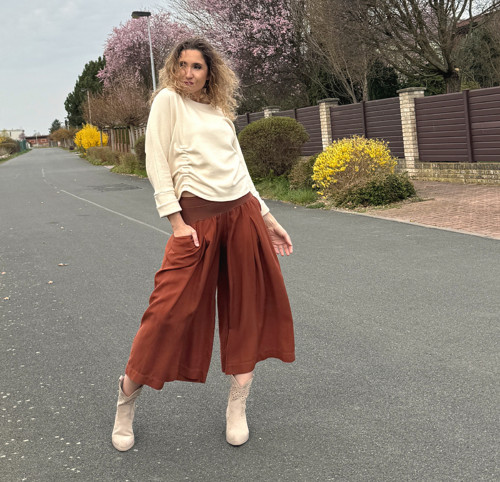 Kalhotová sukně maxi sienna