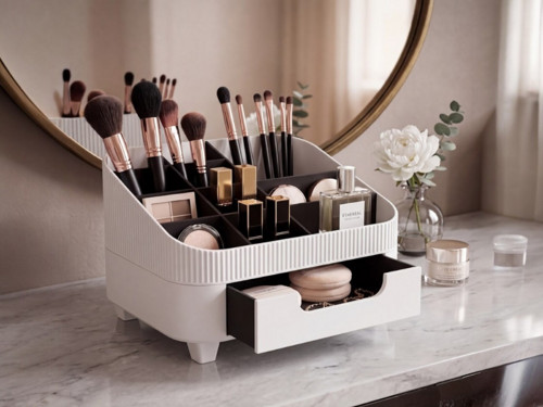 Make-up organizér s přihrádkami - Bílo - černý — foto 1