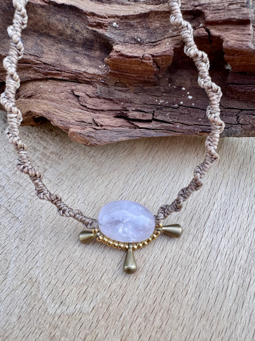 Boho náhrdelník / čoker/ tiara z minerálu Ruženín
