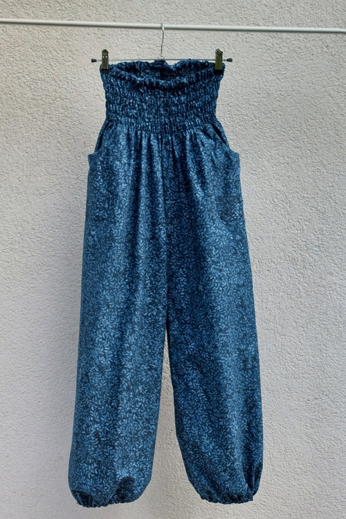 Turecké kalhoty Lístečky tm.modré-bali batik vel.S
