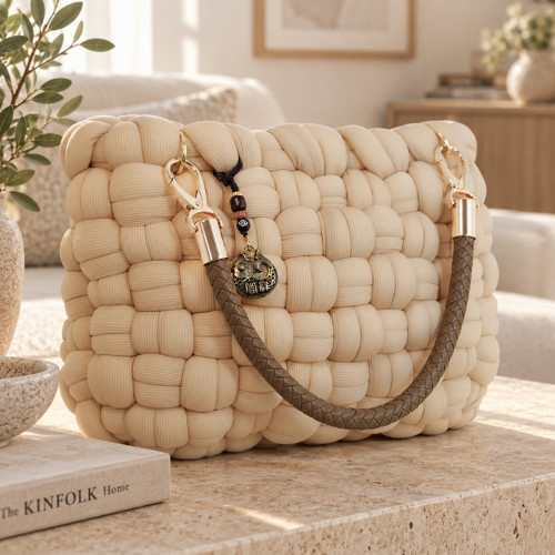 Sand Beige chunky kabelka – ručně pletená kabelka