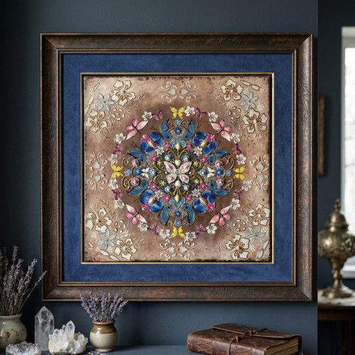 Mandala–Tanec motýlů (3D reliéf s perličkami 50x50