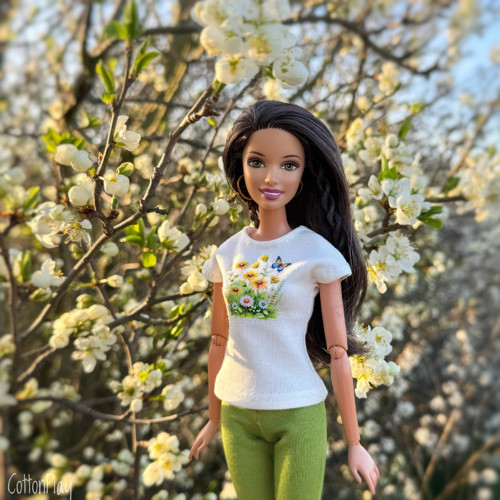 Rozkvetlá louka - tričko pro Barbie, smetanové