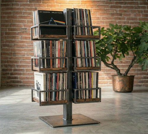Industriálny stojan na LP platne | Buk a ocel