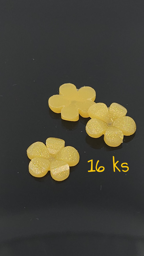 Kabošon květina s třpytkami, 16x3 mm, 16 ks