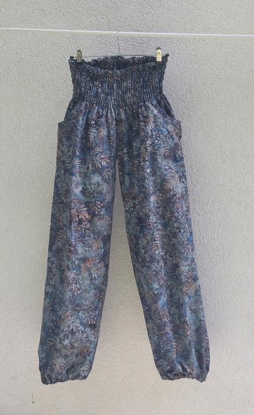 Turecké kalhoty modré s kapradím bali batik