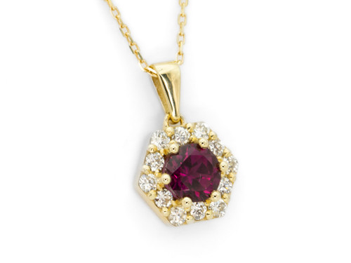 Zlatý přívěsek s rhodolitem a diamanty - Hexa