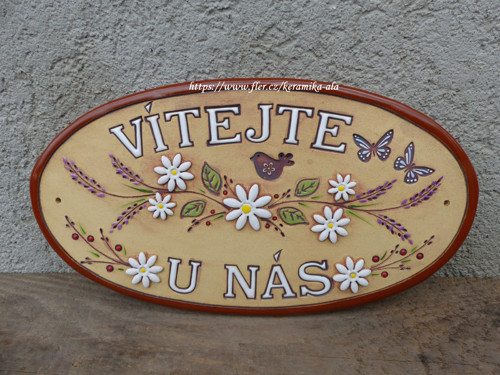 Vítací cedulka - kopretiny s levandulí / NA OBJED.