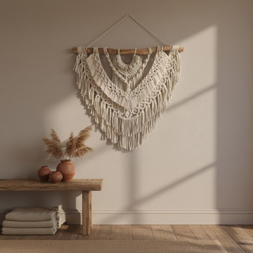 Macramé dekorace na zeď 78 × 75 cm – ruční výroba