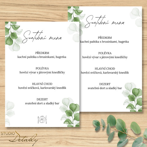 Svatební menu - Jemný eukalyptus