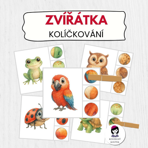 Kolíčkové kartičky se zvířátky | poznávání detailů