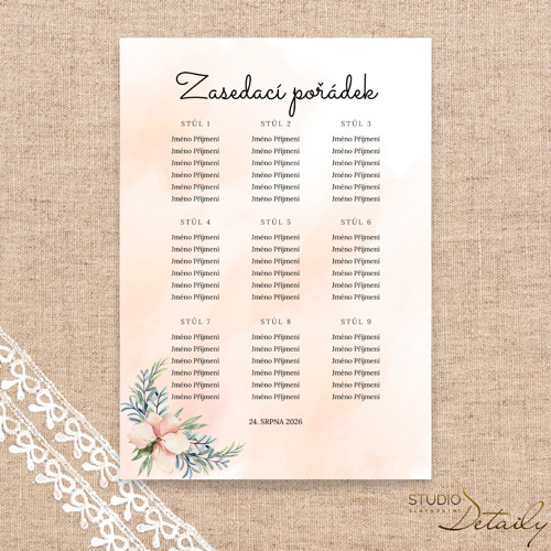 Zasedací pořádek - v tónu meruňky