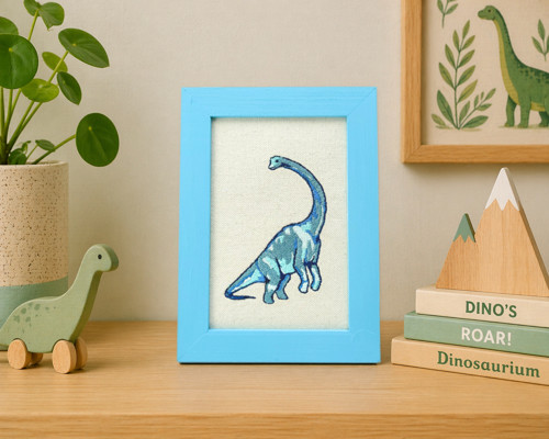 Vyšívaný obraz – dinosaurus, 10 × 15 cm