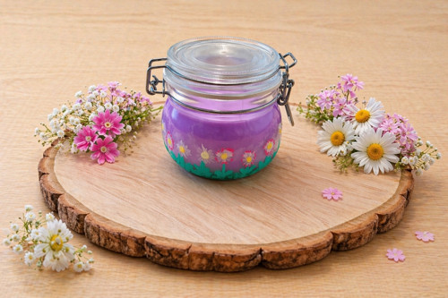 Ručně zdobená sójová svíčka – višeň a marcipán