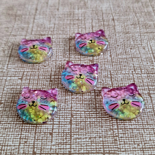 Sada 10 ks blýskavé KOČIČKY 19x18 mm (barevné)