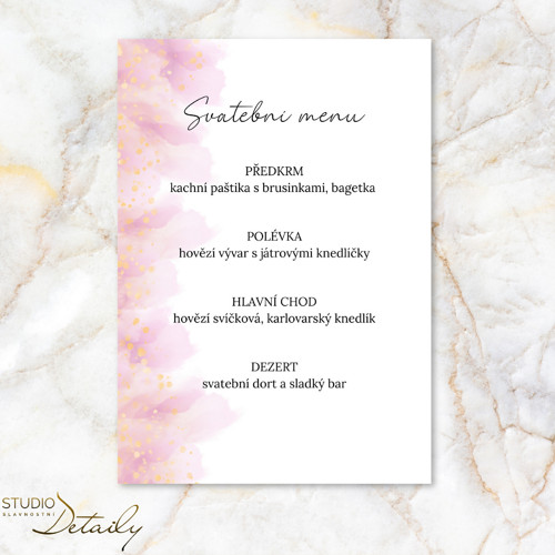 Svatební menu - Růžovo-zlatá