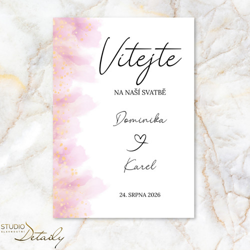 Uvítací cedule - Růžovo-zlatá