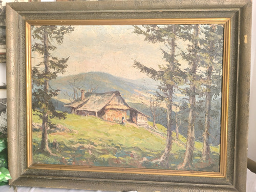 Obraz krajina s horskou chaloupkou