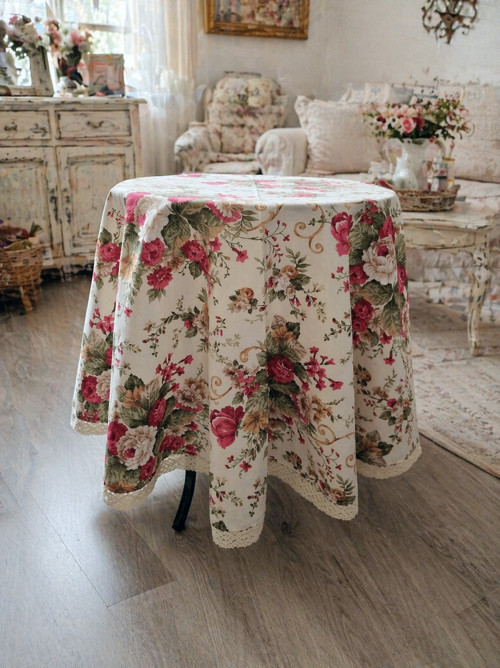 Kulatý ubrus ve vintage stylu s krajkou 140cm