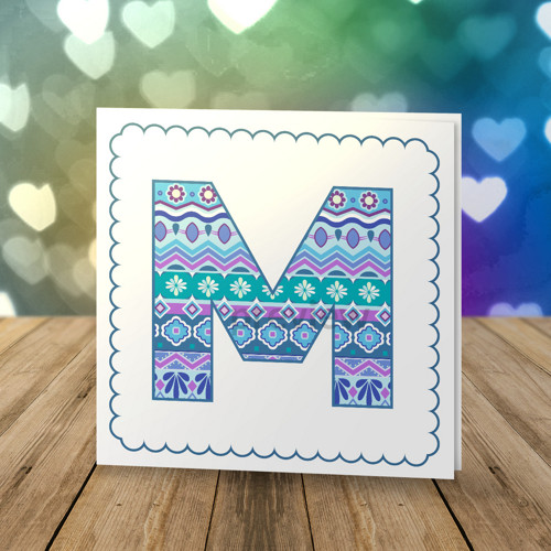 Přání Horizontal ornament monogram - azúrová