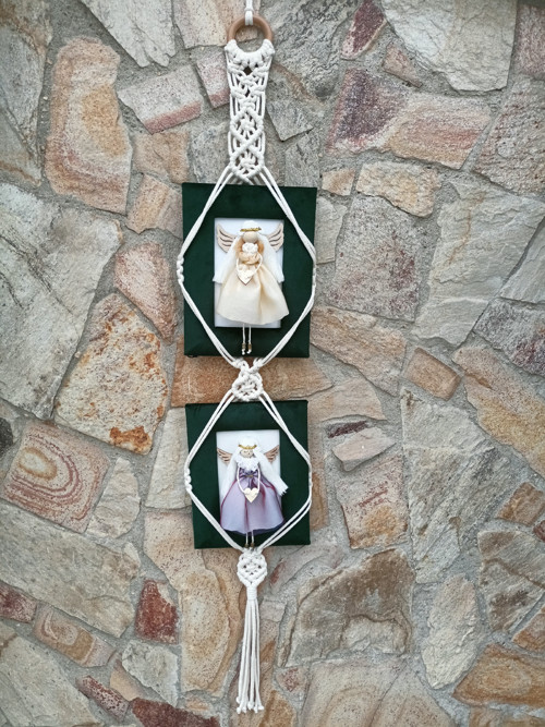 Macramé závěs na 2 obrazy nebo fotorámečky