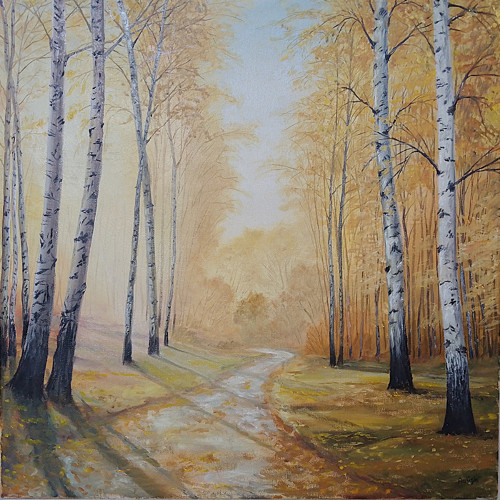Ráno v podzimním lese,olej-40x40