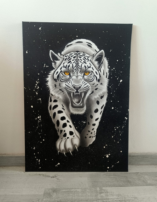 Ručně malovaný braz 70x50cm - levhart