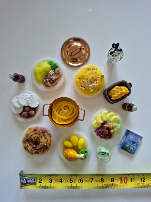 Jídlo pití pro panenky miniatury vše set domeček