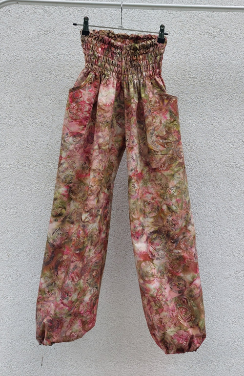 Turecké kalhoty Růžovo zelené -bali batik S