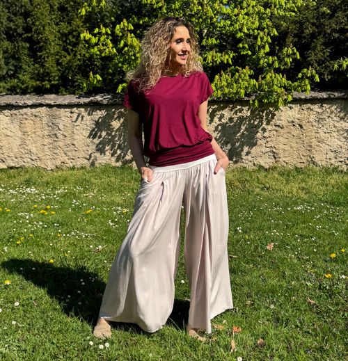 Kalhotová sukně pudrová