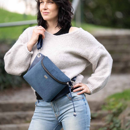 Crossbody ledvinka SALOME tmavá modř s manšestrem