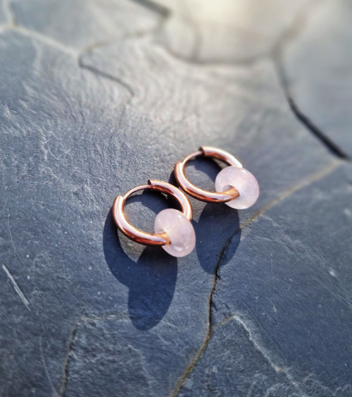 Náušnice*kruhy*růženín*donut*ocel rose gold*2v1