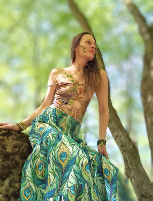 Peacock-Maxi Letni Sukně Kaskádovitá