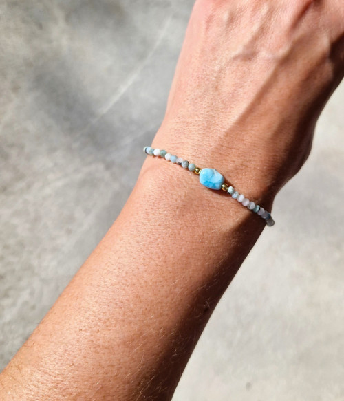 Přírodní larimar*nugetka*zlacené Ag*náramek 0,3 cm