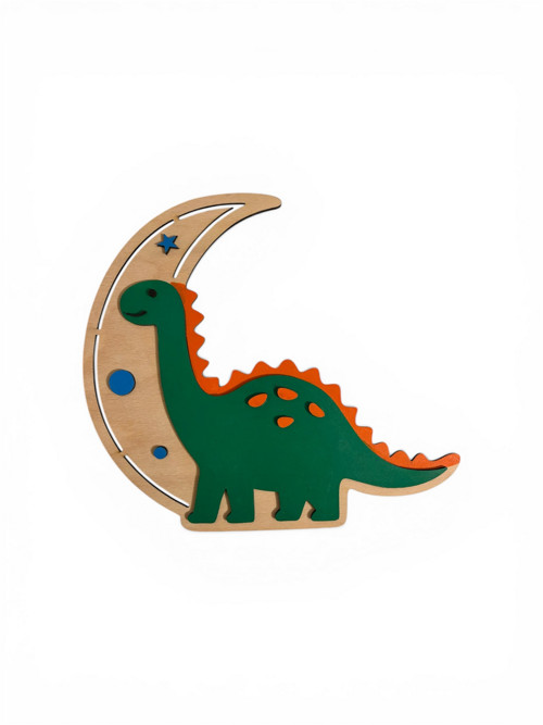 Dřevěná dekorace dinosaurus na měsíci
