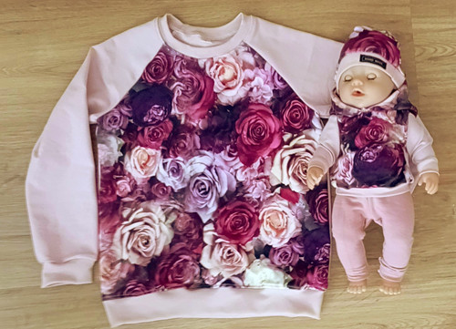 Mikina 128 s motivem růží + set baby born 43 cm