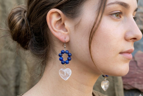Náušnice křišťál a lapis lazuli, chirurgická ocel