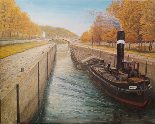 Plavební komora Smíchov, olej,50x40