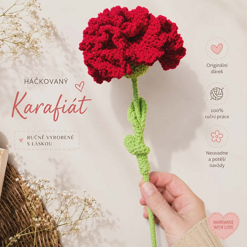 Háčkovaný karafiát červený — foto 1