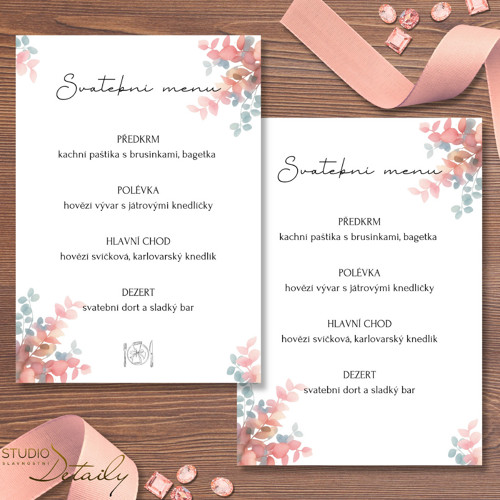 Svatební menu - Pastelové listy