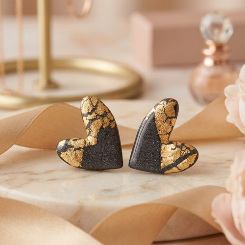 Puzetové naušnice Sparkling Hearts Grey Gold P005